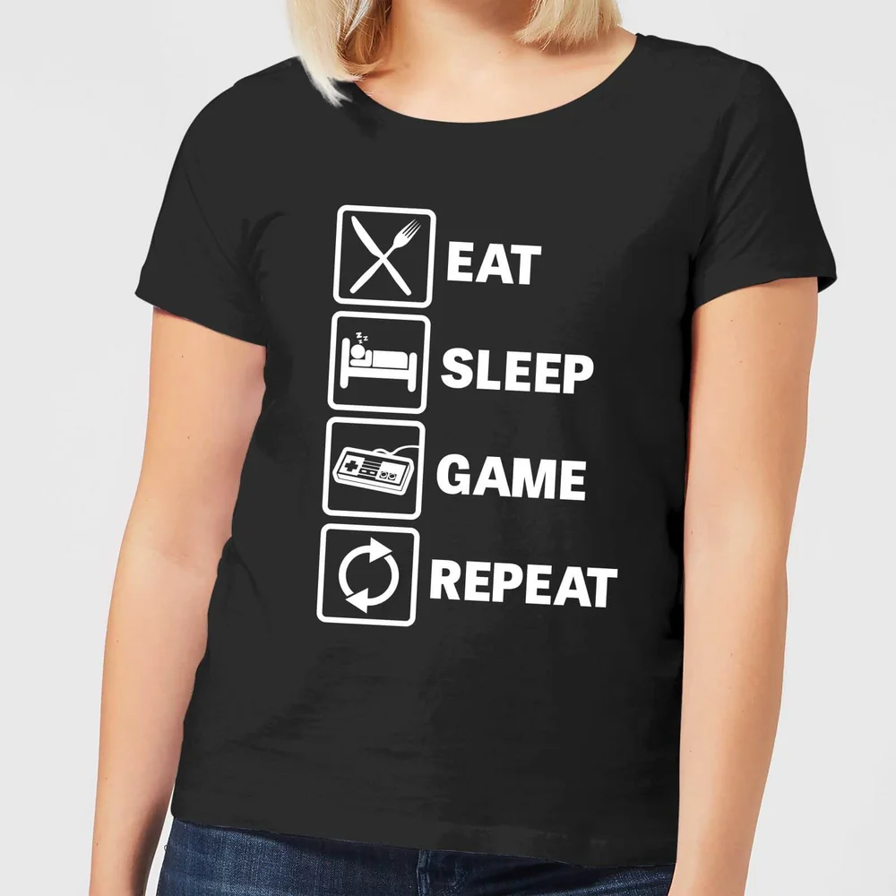 Eat Sleep Game Repeat Women's T-Shirt - Black - 3XL Afbeelding 1