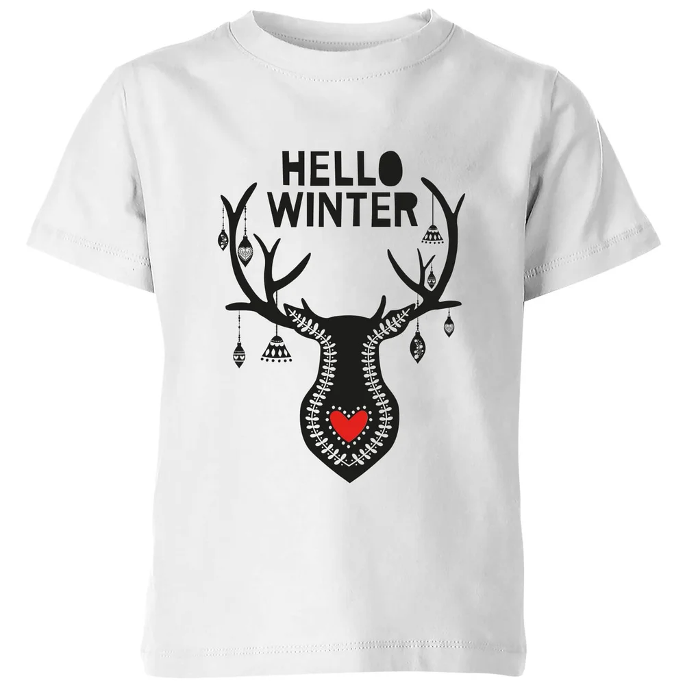 Hello Winter Kids' T-Shirt - White - 98/104 (3-4 jaar) - Wit Afbeelding 1