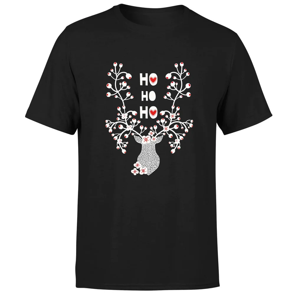 Ho Ho Ho Reindeer T-Shirt - Black - S - Zwart Afbeelding 1