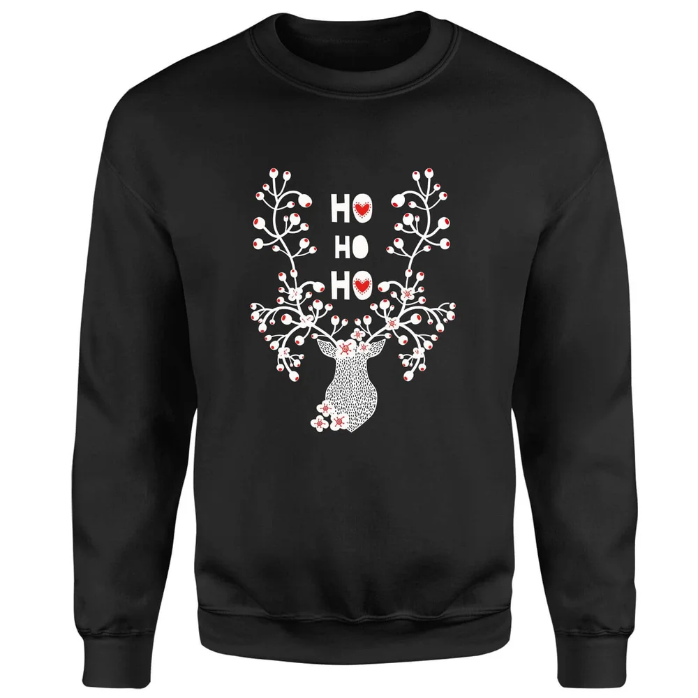 Ho Ho Ho Reindeer Sweatshirt - Black - S - Zwart Afbeelding 1