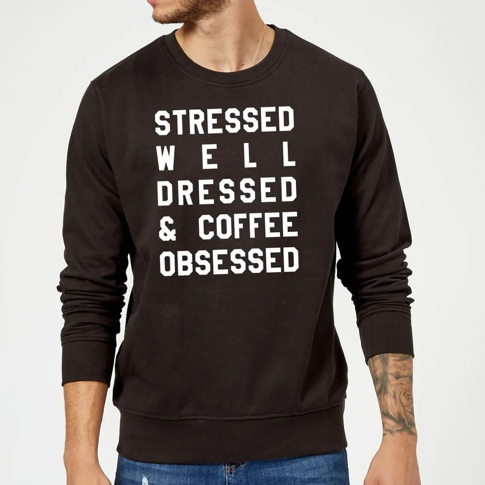 Stressed Dressed and Coffee Obsessed Sweatshirt - Black - S - Zwart Afbeelding 1