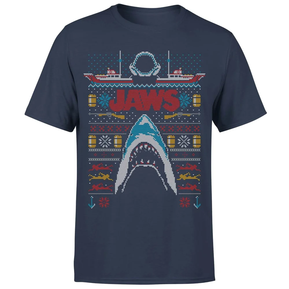 Jaws Fairisle Men's Christmas T-Shirt - Navy - S Afbeelding 1