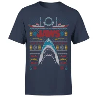 Jaws Fairisle Men's Christmas T-Shirt - Navy
