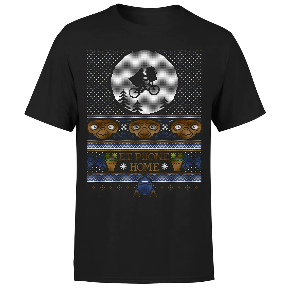 E.T Phone Home Fairisle Men's Christmas T-Shirt - Black - M Afbeelding 1