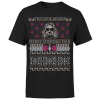 The Dude Abides Merry Dudemas Man Men's Christmas T-Shirt - Black - undefined undefined