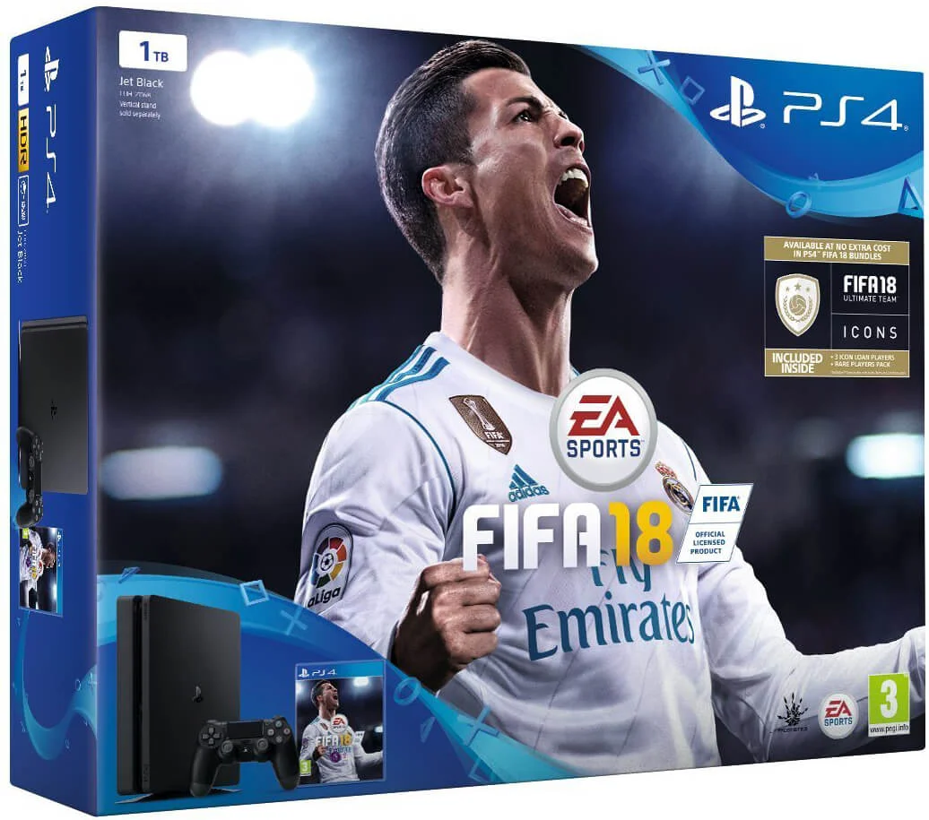Sony PlayStation FIFA 18 1TB with FIFA 18 Ultimate Team Icons and Rare Player Pack Afbeelding 1