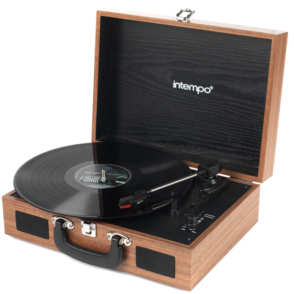 Intempo 3 Speed Bluetooth Turntable with Built-In Speakers - Brown Afbeelding 1