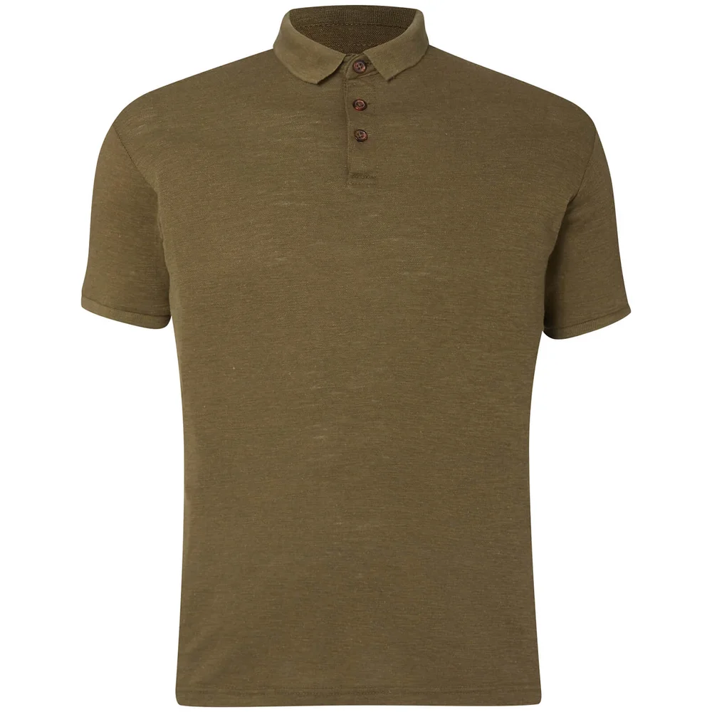 D-Struct Men's Slub Polo Shirt - Khaki - S Afbeelding 1