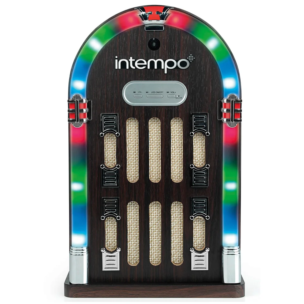 Intempo EE1269STK Mini Jukebox with Bluetooth and LED Lights - Brown Afbeelding 1