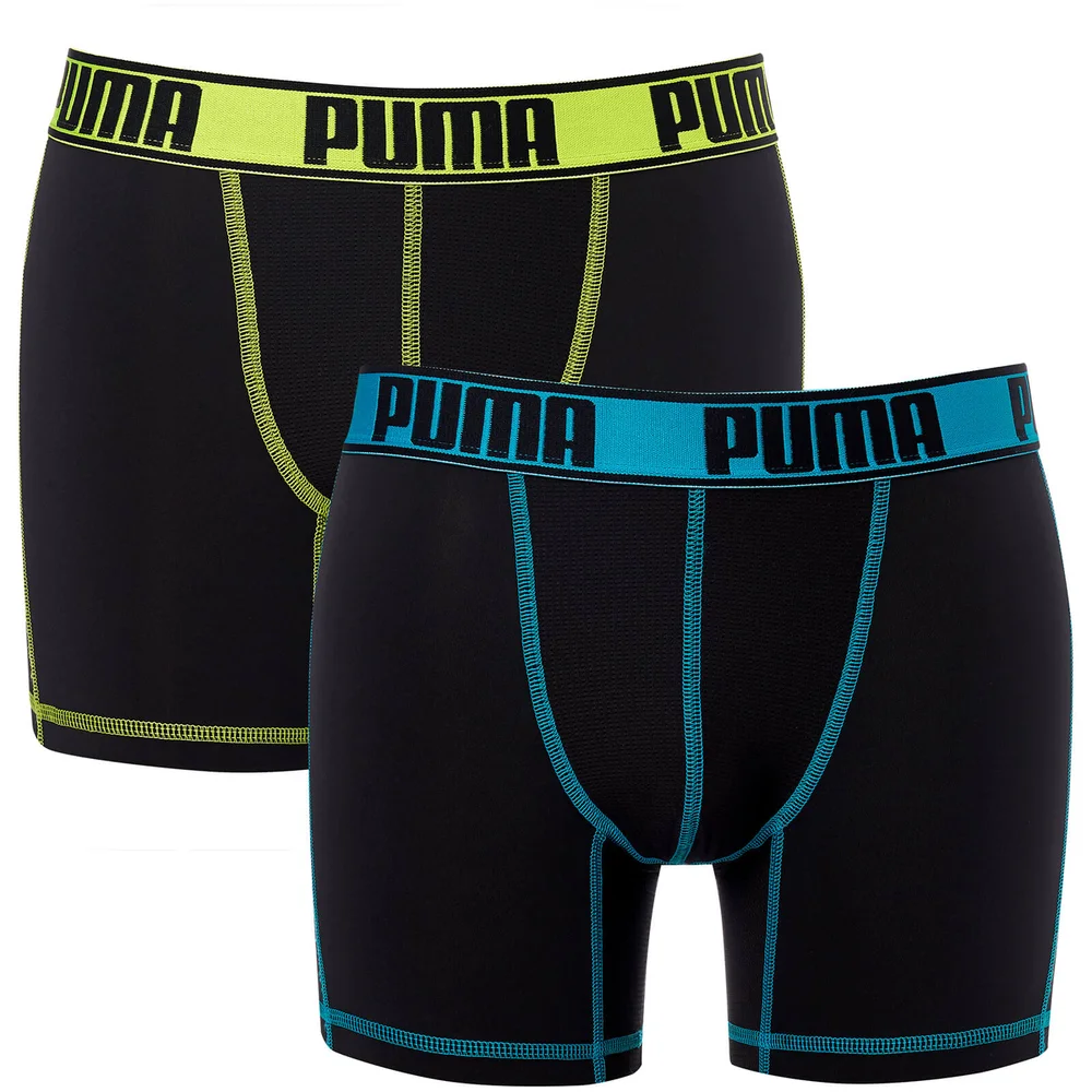 Puma Men's 2 Pack Active Boxers - Black/Blue/Lime - S - Zwart Afbeelding 1
