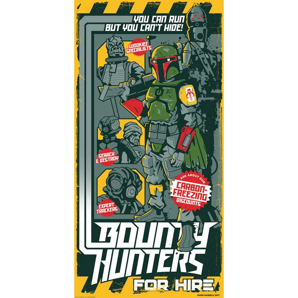Star Wars: Bounty Hunters for Hire Back Silkscreen Print door Mark Daniels - Zavvi UK Exclusive Afbeelding 1