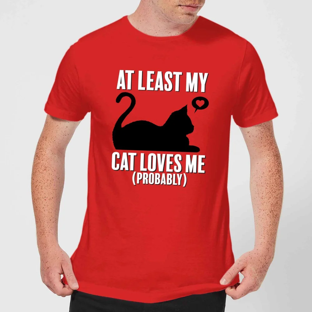 At Least My Cat Loves Me T-shirt - Rood - S - Rood Afbeelding 1