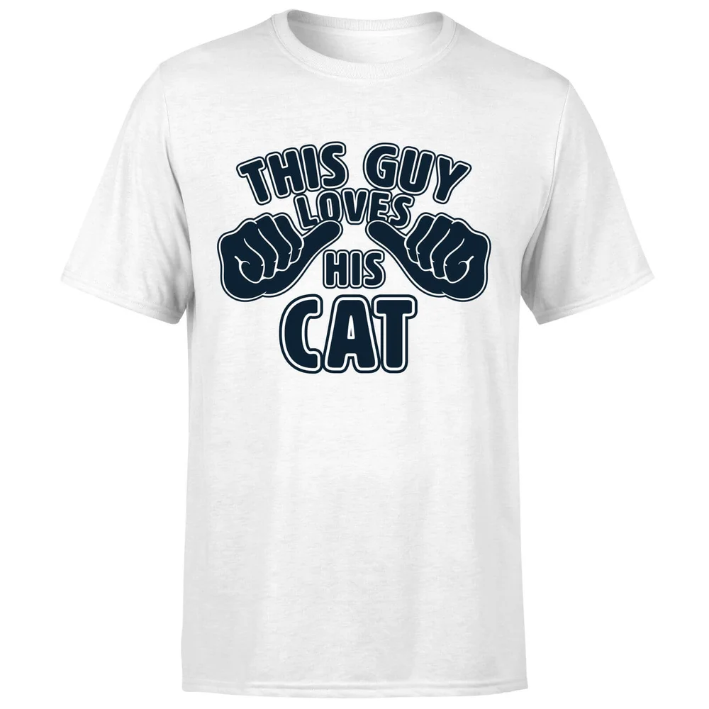 This Guy Loves His Cat T-shirt - Wit - S - Wit Afbeelding 1