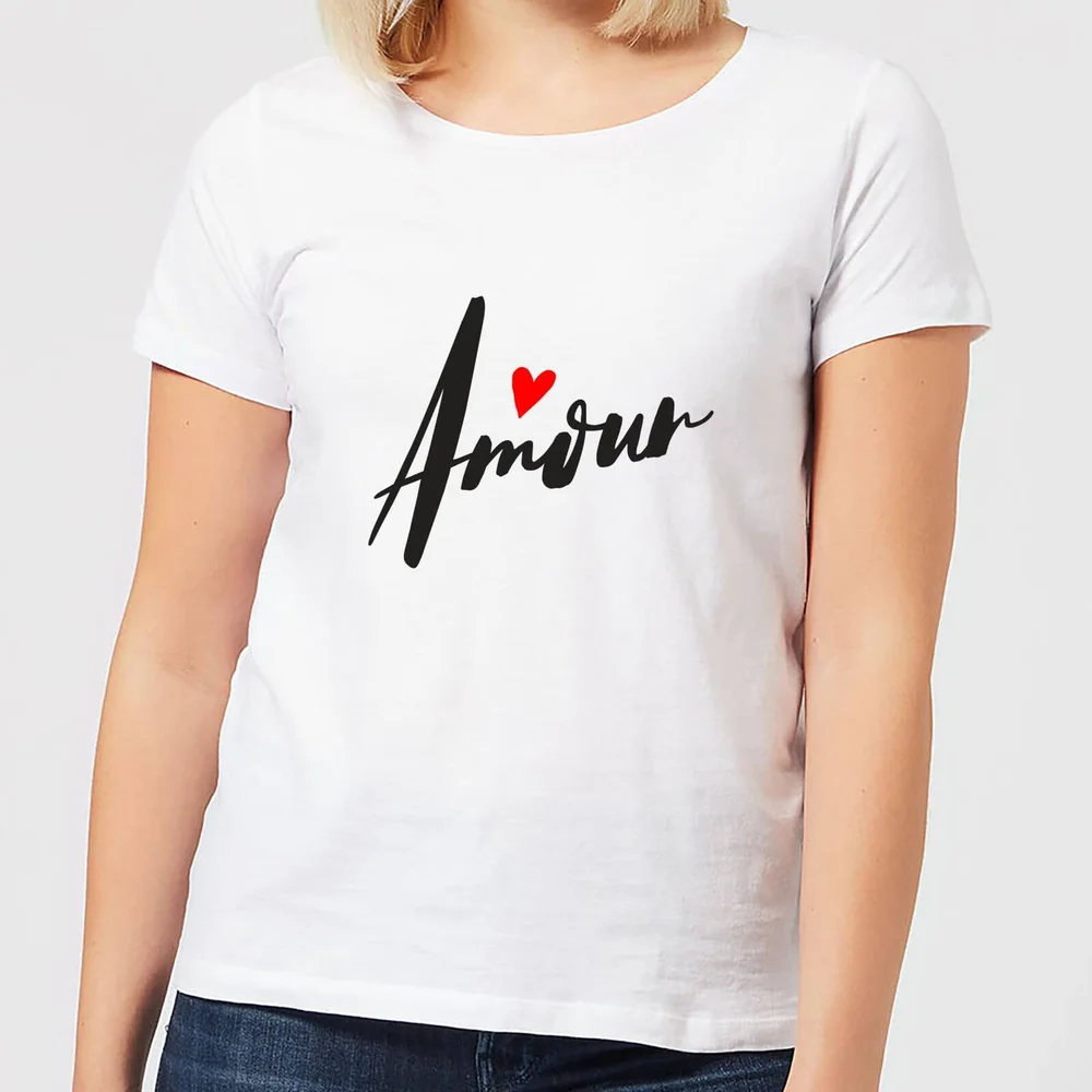 Amour Script Dames T-shirt - Wit - S - Wit Afbeelding 1