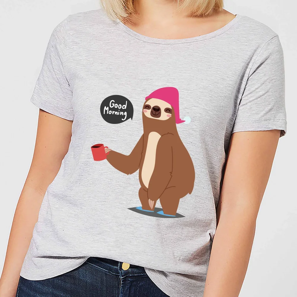 Sloth Good Morning Dames T-shirt - Grijs - S - Grijs Afbeelding 1