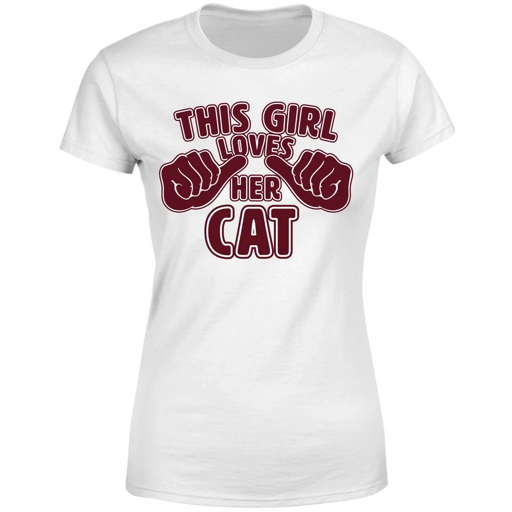 This Girl Loves Her Cat Dames T-shirt - Wit - S - Wit Afbeelding 1