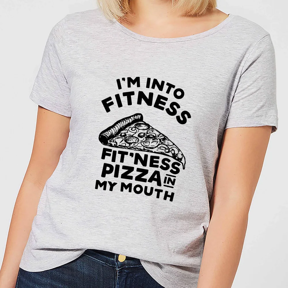Fitness Pizza Dames T-shirt - Grijs - S - Grijs Afbeelding 1