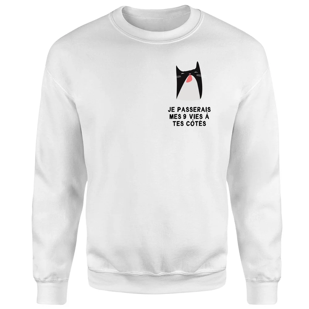 Je Passerais Mes 9 Vies à Tes Côtés Trui - Wit - S - Wit Afbeelding 1