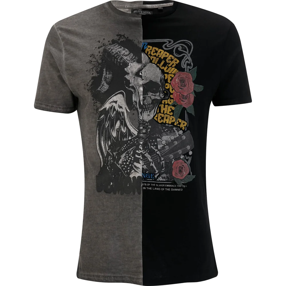Brave Soul Men's Fear Splice T-Shirt - Black/Grey - S - Zwart/Grijs Afbeelding 1