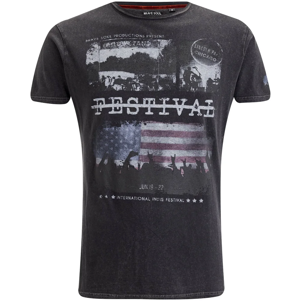 Brave Soul Men's Gig T-Shirt - Jet Black Wash - S - Zwart Afbeelding 1