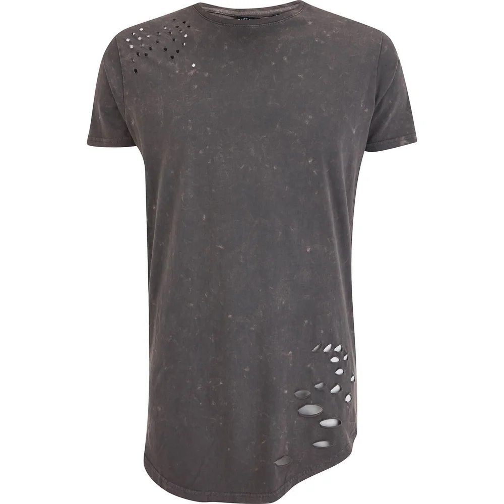 Brave Soul Men's Genko Acid Wash Distressed T-Shirt - Grey - S - Grijs Afbeelding 1