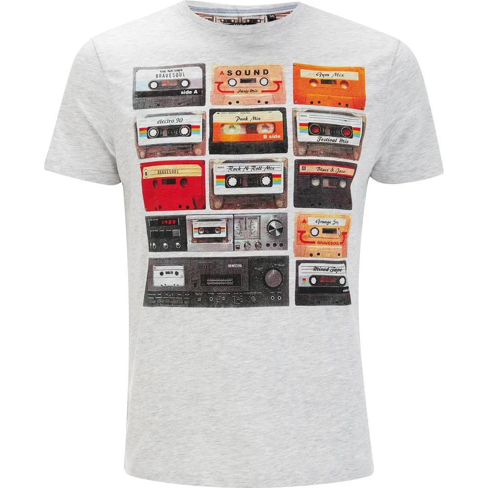 Brave Soul Men's Decade Cassette T-Shirt - Ecru Marl - S - Grijs Afbeelding 1