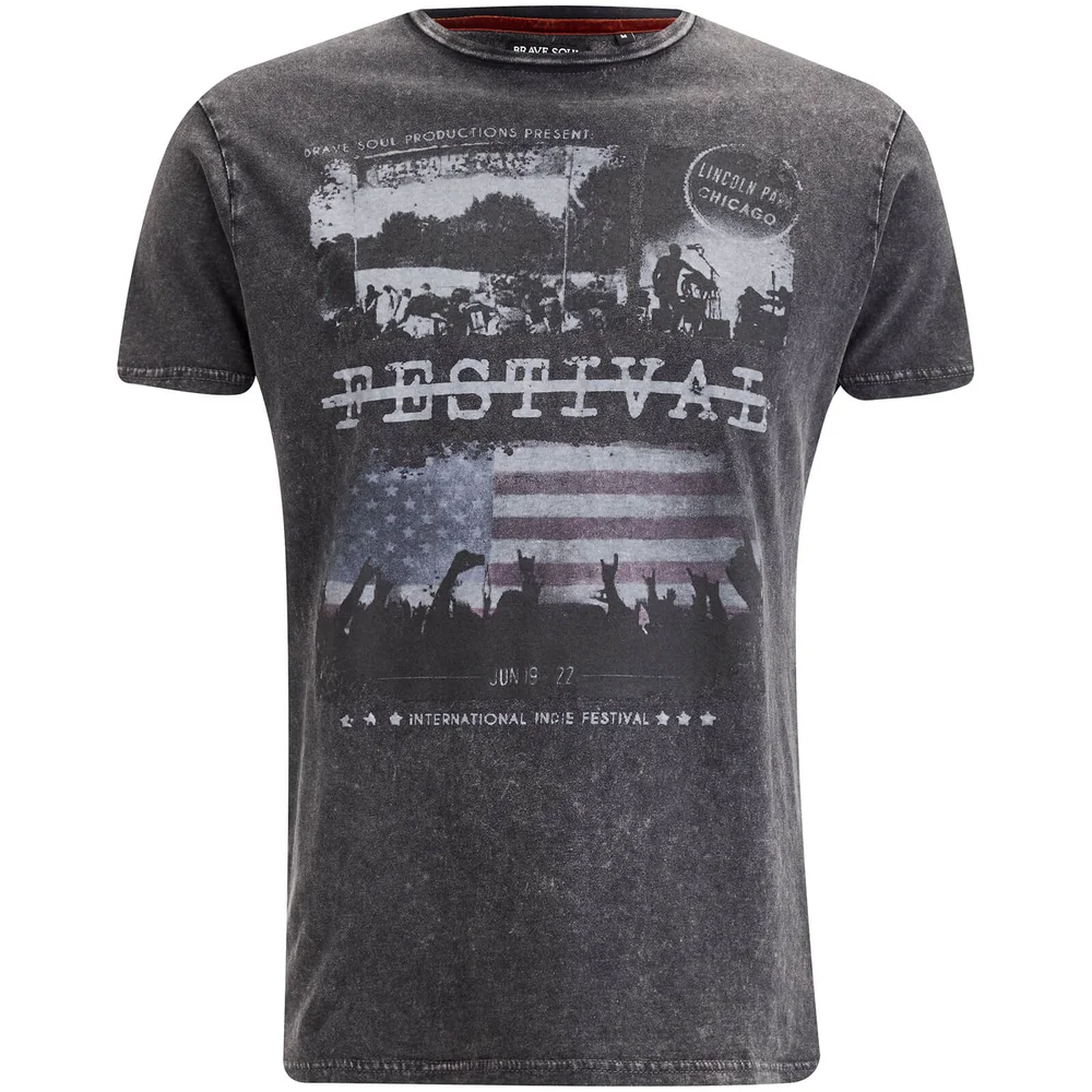 Brave Soul Men's Gig T-Shirt - Dark Charcoal Wash - S - Grijs Afbeelding 1