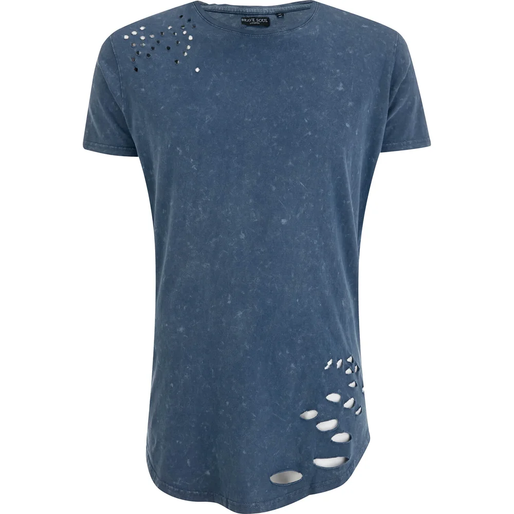 Brave Soul Men's Genko Acid Wash Distressed T-Shirt - Blue - S - Blauw Afbeelding 1