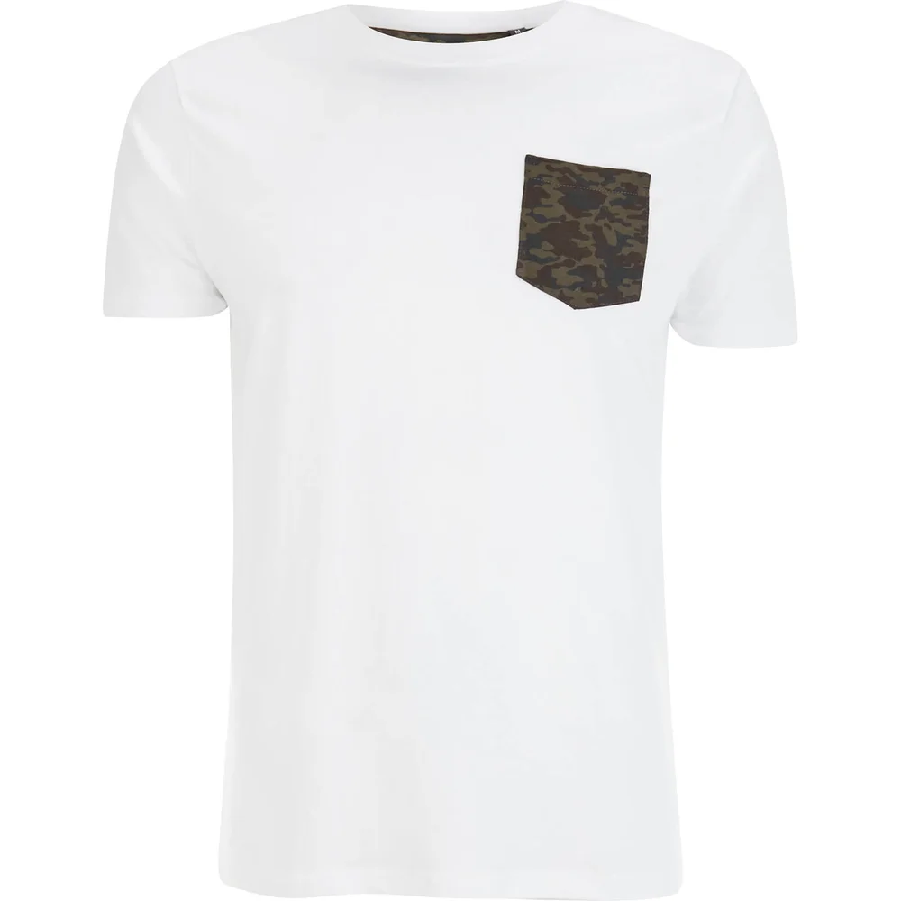 Brave Soul Men's Pulp Camo Pocket T-Shirt - White - S Afbeelding 1