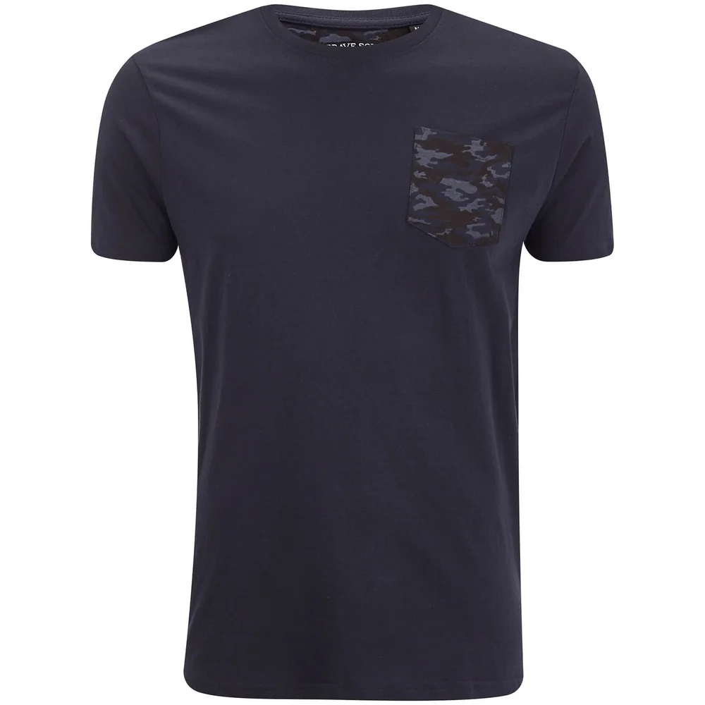 Brave Soul Men's Pulp Camo Pocket T-Shirt - Navy - S - Navy blauw Afbeelding 1