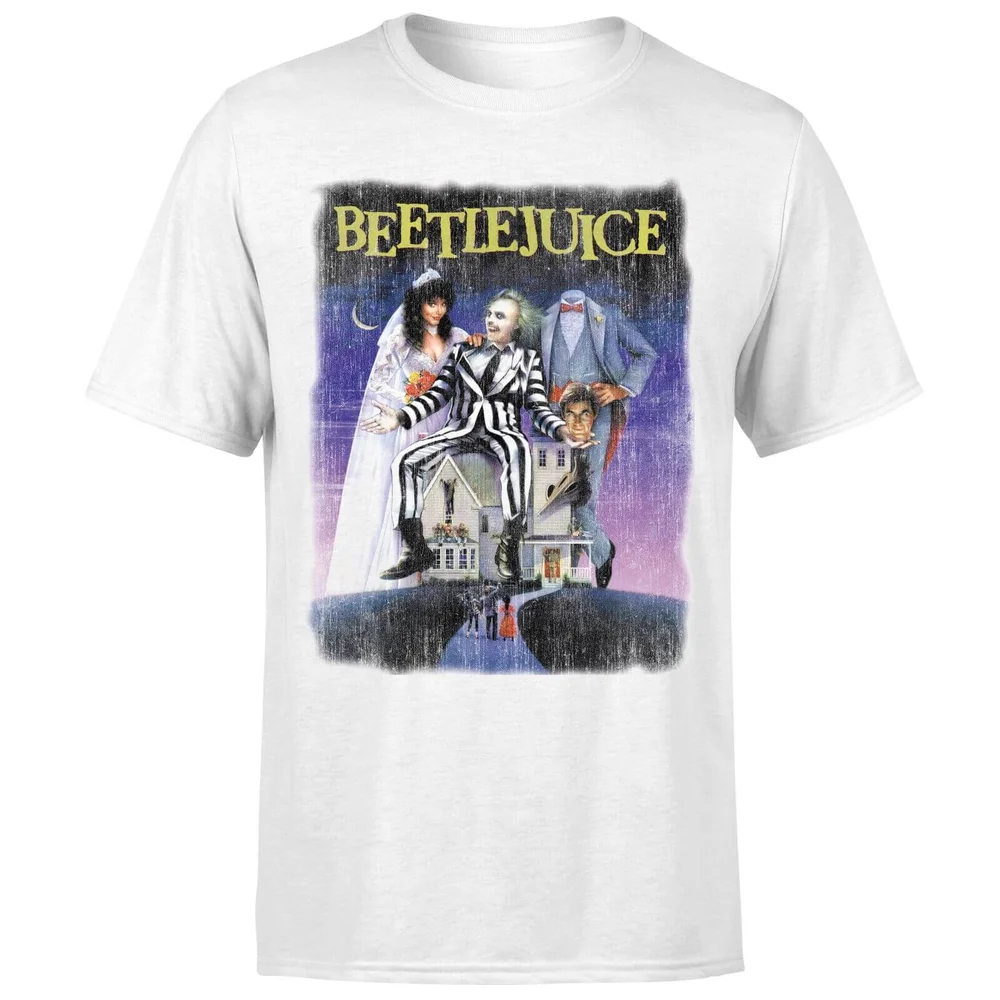Beetlejuice Distressed Poster T-Shirt - White - S Afbeelding 1