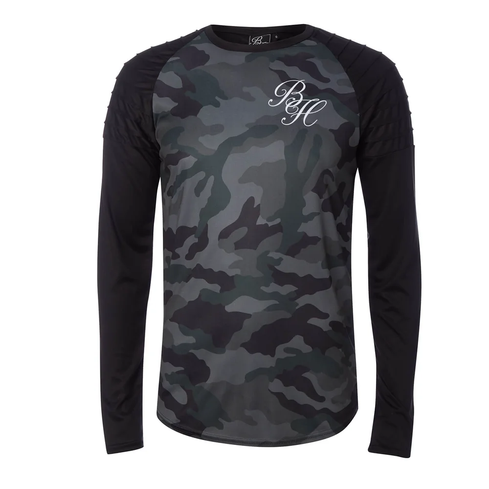 Beck & Hersey Men's Rib Panel Camo Long Sleeve T-Shirt - Khaki - S - Groen Afbeelding 1