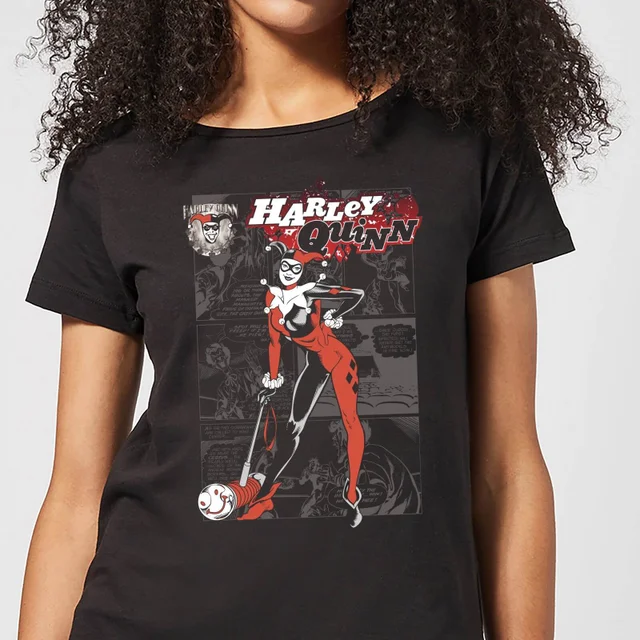 DC Comics Batman Harley Quinn Comic Page Dames T-shirt - Zwart