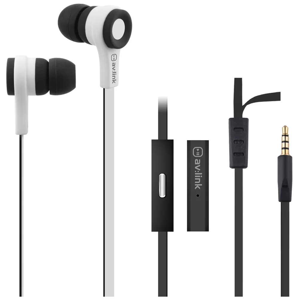 AV: Link Rubberised Tangle Free Cable Earphones with Mic - White Afbeelding 1