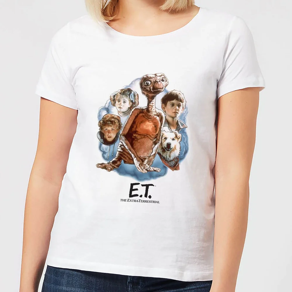 E.T. Geschilderd Portret Dames T-shirt - Wit - S Afbeelding 1