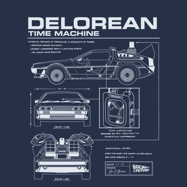 Back to the Future DeLorean Schematic Dames T-shirt - Navy