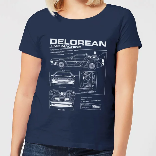 Back to the Future DeLorean Schematic Dames T-shirt - Navy