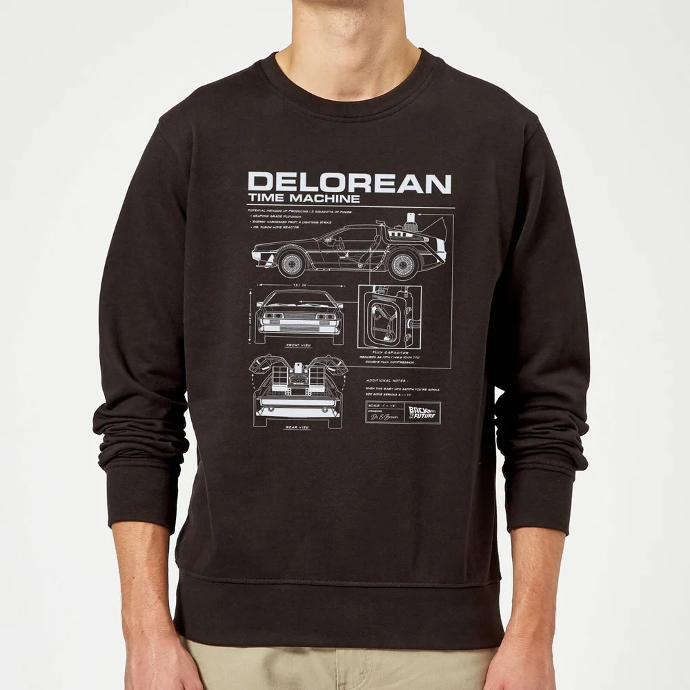 Back to the Future DeLorean Schematic Trui - Zwart - S Afbeelding 1