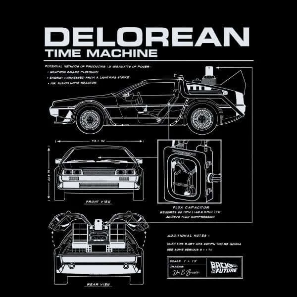 Back to the Future DeLorean Schematic Trui - Zwart