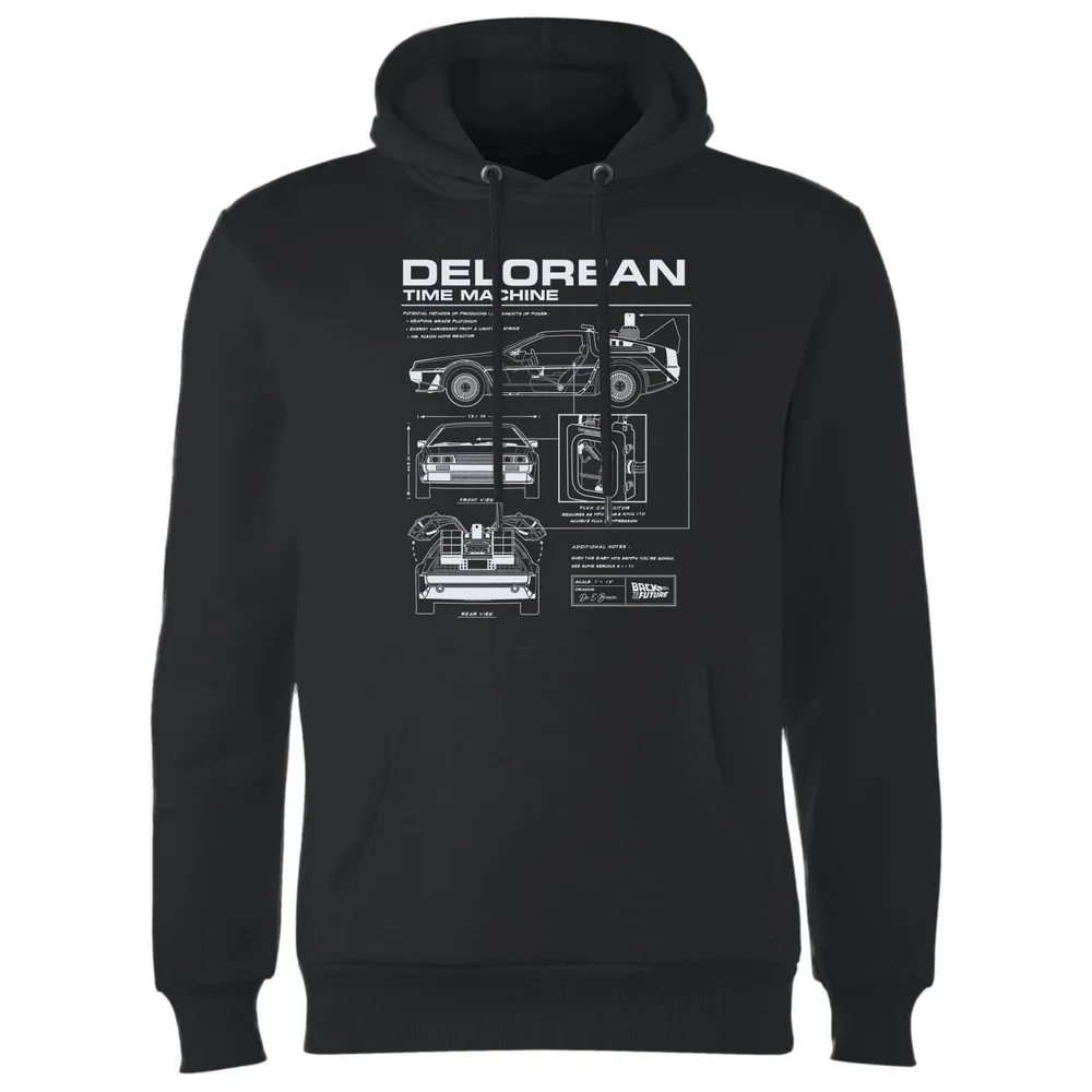 Back to the Future DeLorean Schematic Hoodie - Zwart - S Afbeelding 1