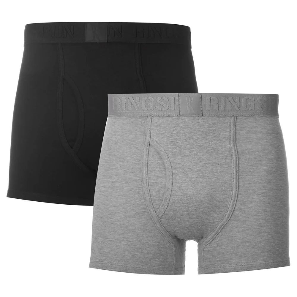 Ringspun Men's 2 Pack Boxers - Black/Grey - S - Zwart/Grijs Afbeelding 1