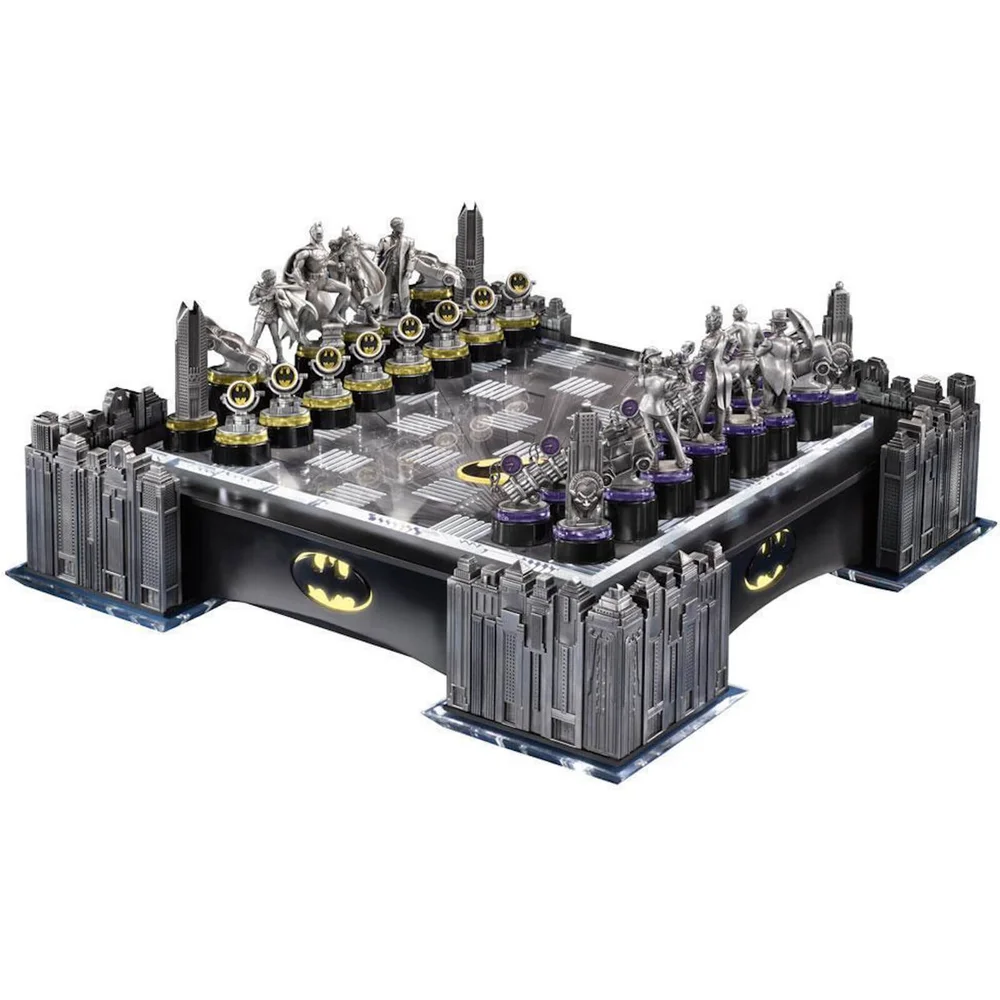 DC Comics Batman Pewter Tinnen schaakspel met oplichtend Bat signaal Afbeelding 1