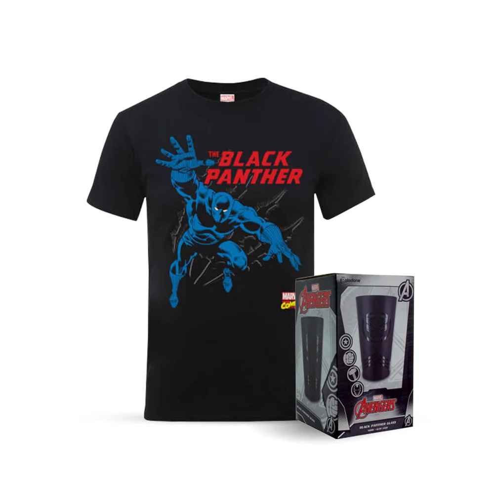 Marvel Comics The Black Panther T-shirt en Zwart Black Panther Glas Bundel - Heren - S Afbeelding 1