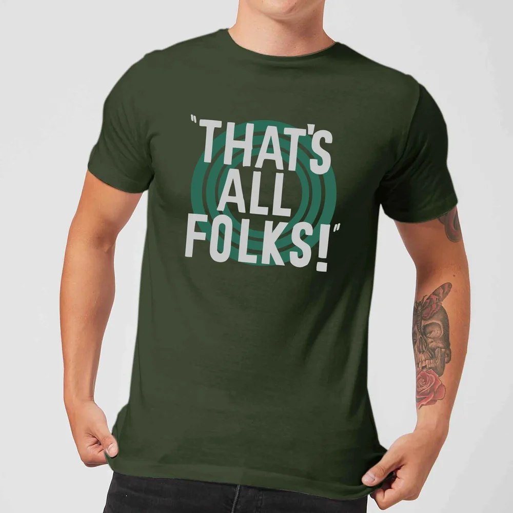 Looney Tunes That's All Folks T-shirt - Donkergroen - S Afbeelding 1