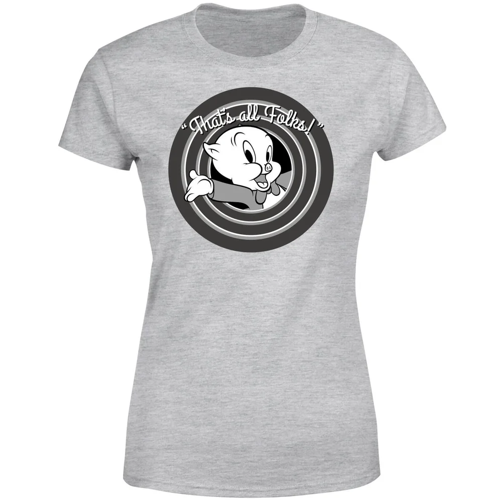 Looney Tunes Porky Pig Circle Logo Dames T-shirt - Grijs - S Afbeelding 1