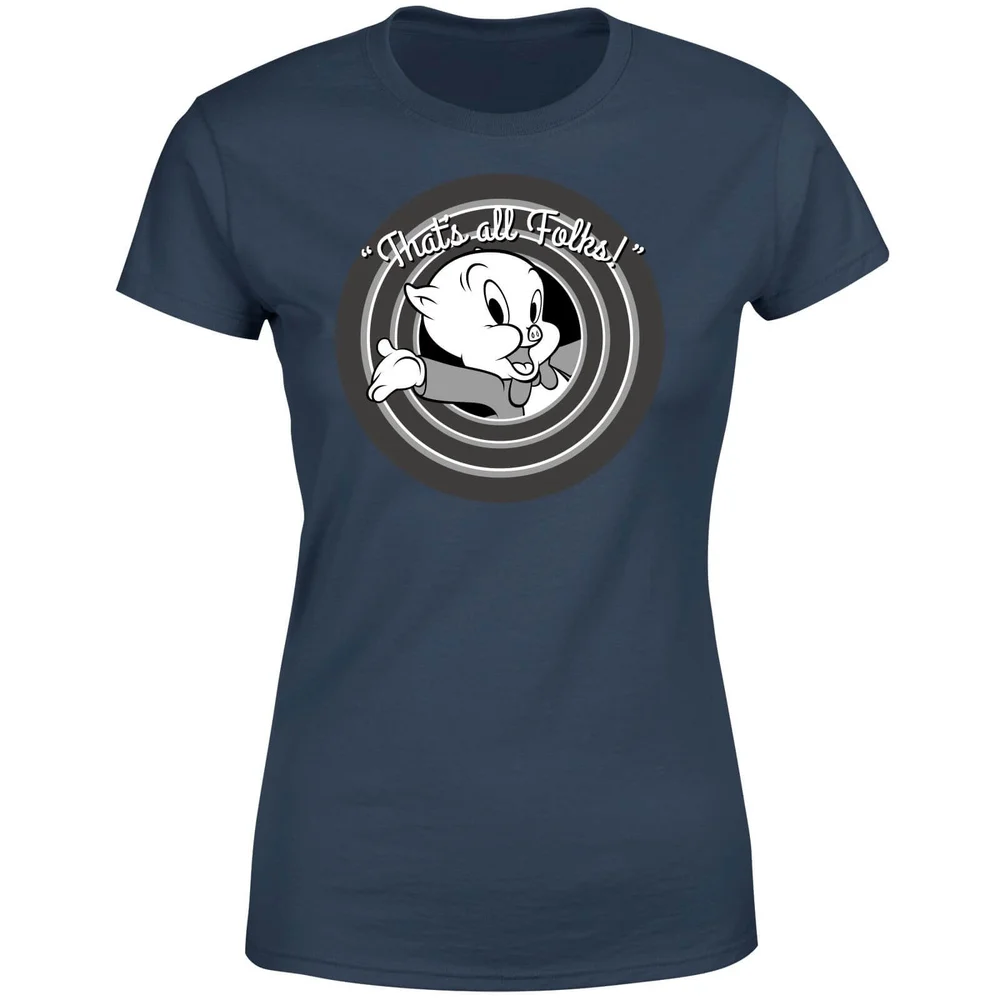 Looney Tunes Porky Pig Circle Logo Dames T-shirt - Navy - S Afbeelding 1