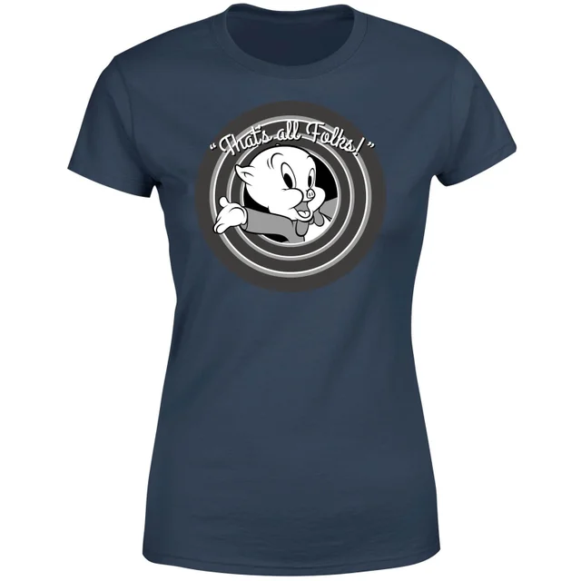 Looney Tunes Porky Pig Circle Logo Dames T-shirt - Navy