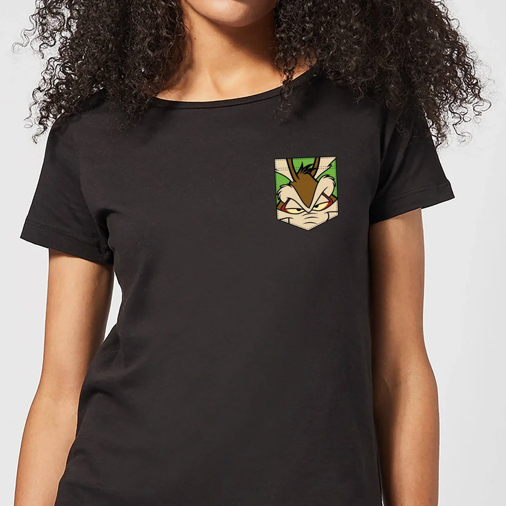 Looney Tunes Wile E Coyote Faux Pocket Dames T-shirt - Zwart - S Afbeelding 1