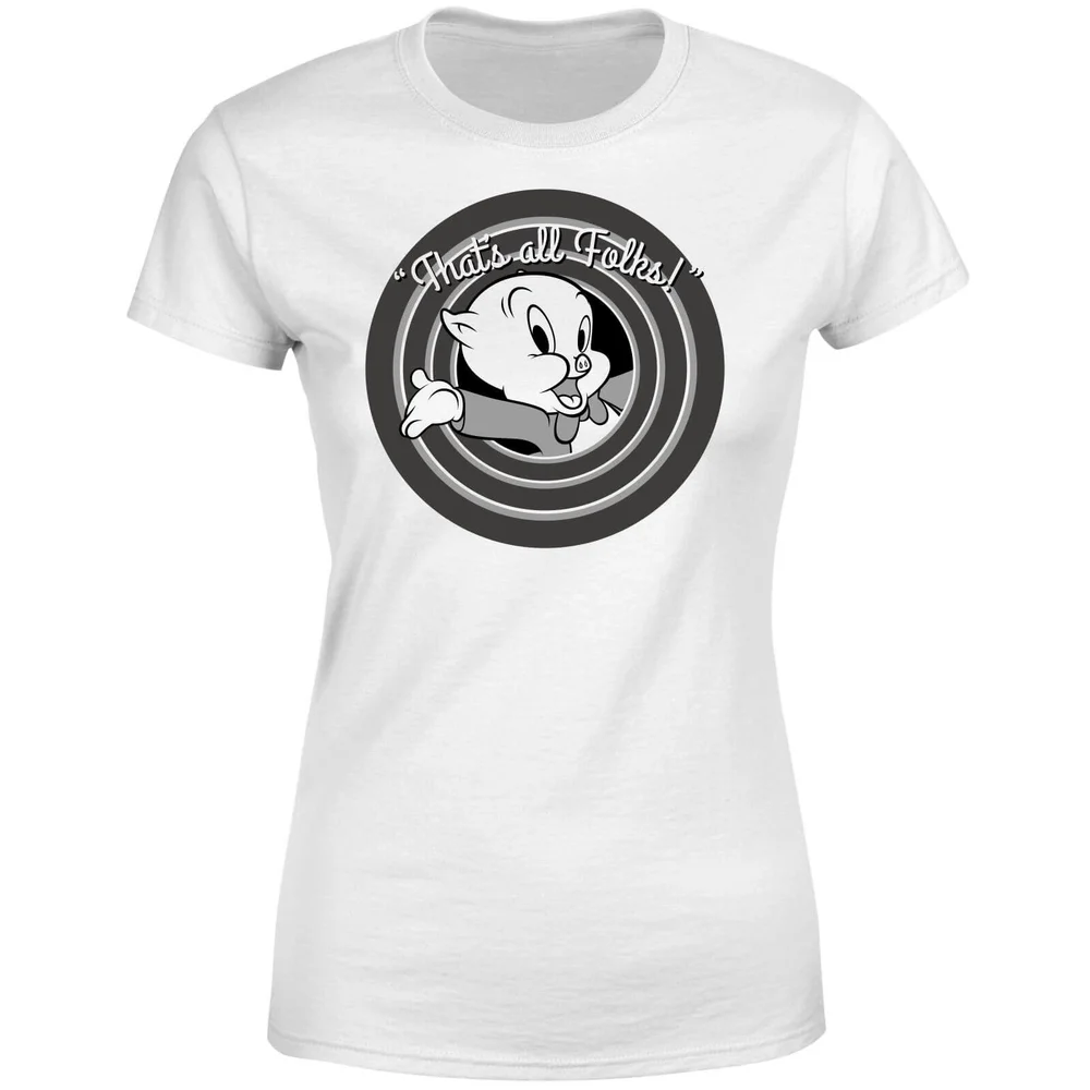 Looney Tunes Porky Pig Circle Logo Dames T-shirt - Wit - S Afbeelding 1