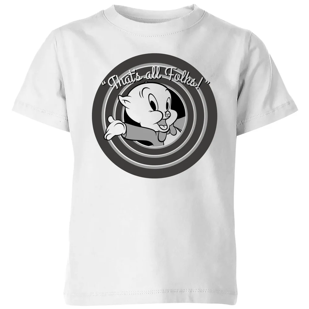 Looney Tunes Porky Pig Circle Logo Kinder T-shirt - Wit - 98/104 (3-4 jaar) Afbeelding 1